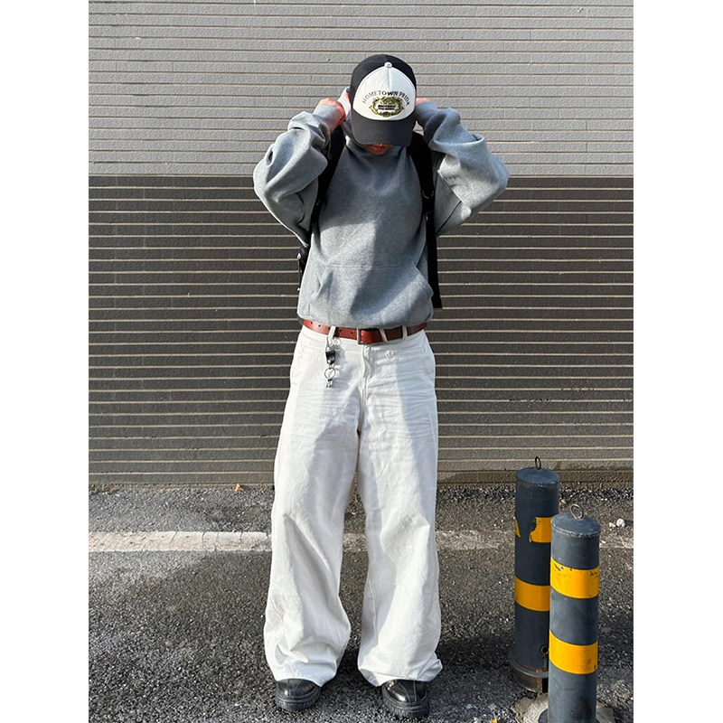 无性别白色baggy版型牛仔裤男cleanfit美式街头宽松休闲阔腿裤子,淘宝优惠券,粉丝福利购,淘宝优惠卷