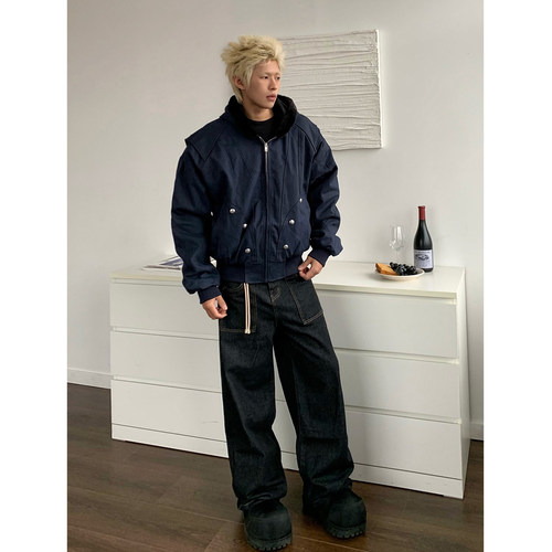 座山雕连帽加绒夹克外套男女宽松美式cleanfit廓形结构感工装棉服 - 图3