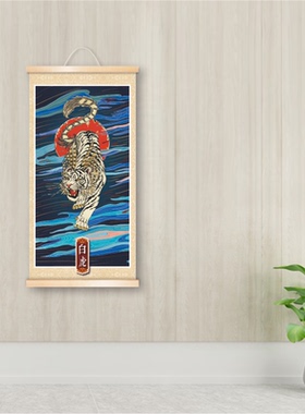 青龙白虎朱雀玄武实木卷轴画
