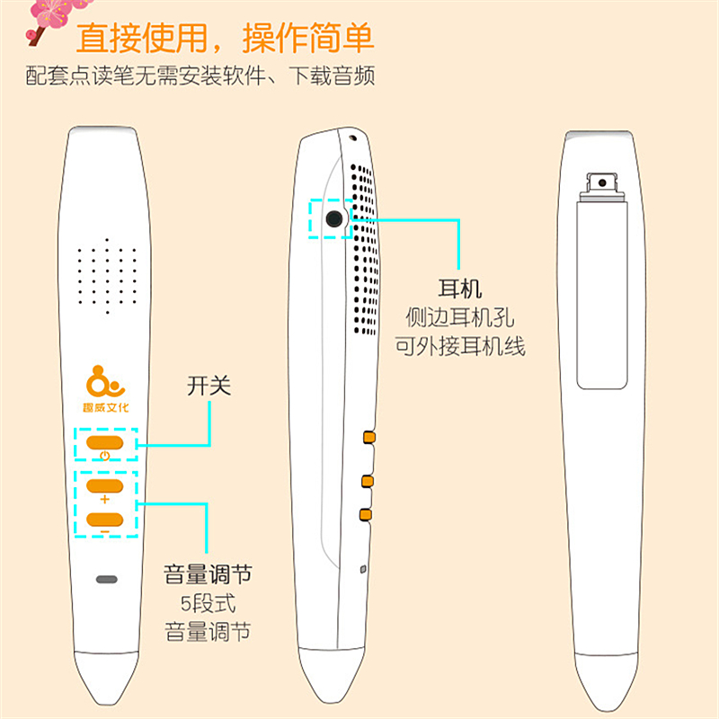 趣威点读笔一代二代三代四代中英文双语拼音点读百科书单支笔配件-图2