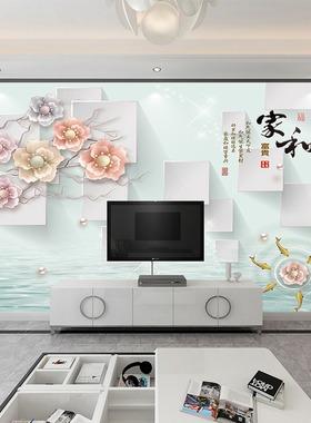 现代中式电视背景墙家和客厅壁画