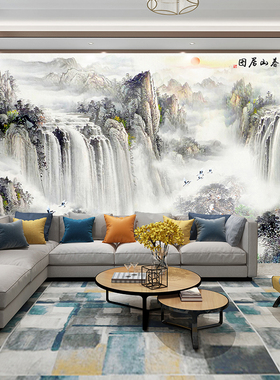 新中式客厅油画手绘山水画风景画