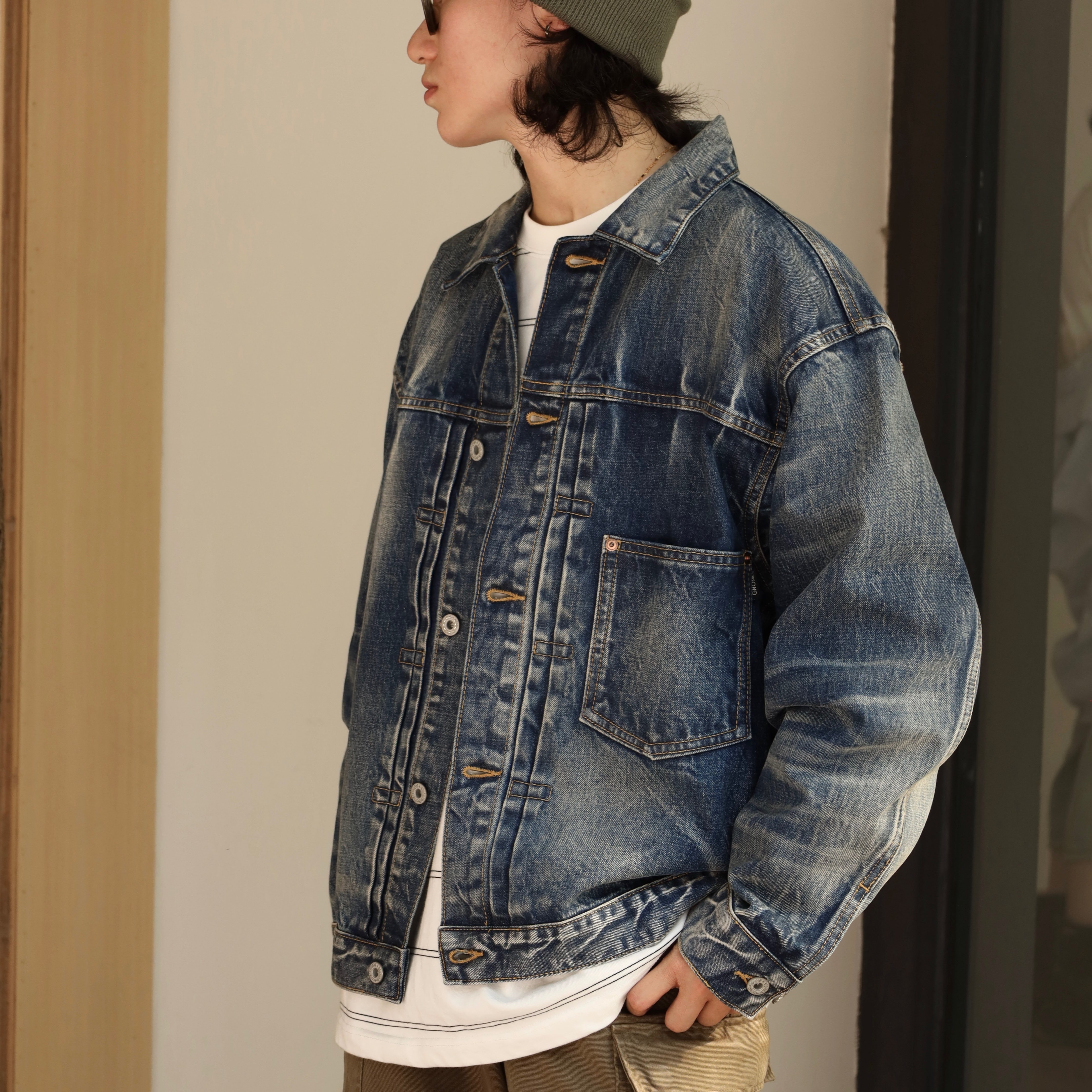 Gnomes lab 25AW 康龙13.5oz抓痕重水洗破坏猫须牛仔夹克 - 图0