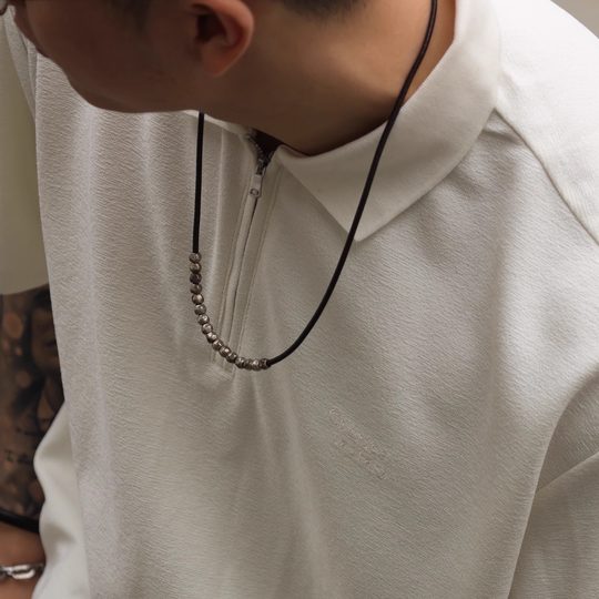 Gnomes lab 25SS special texture blend towel fabric zipper semi zipper Polo short sleeves