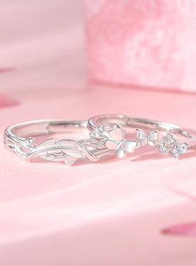 原创新款羽化成蝶情侣对戒s925纯银轻奢小众设计情侣戒指开口饰品