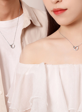 经典莫比乌斯双环情侣项链纯银颈链轻奢小众韩版简约锁骨链饰品