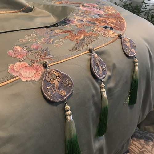 高端140支匹马棉四件套中国风绣花全棉纯棉被套中式别墅床上用品 - 图2