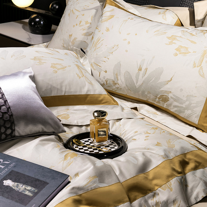 轻奢高端长绒棉色织提花四件套100全棉被套床单别墅款样板间床品,淘宝优惠券,粉丝福利购,淘宝优惠卷