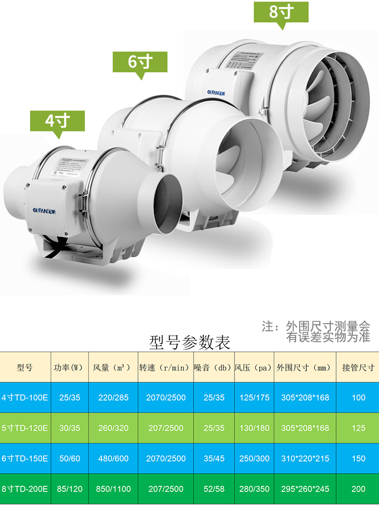 起帆管道风机商用卫生间排风扇增压换气扇强力厨房抽风机静排气扇-图1