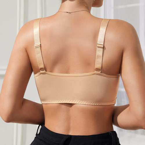 性感蕾丝前扣内衣女士夏季薄款舒适小胸聚拢防下垂背心式薄杯文胸 - 图0