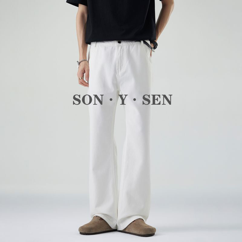 cleanfit白色牛仔裤男微喇裤美式潮牌三防赛络纺宽松直筒阔腿长裤,淘宝优惠券,粉丝福利购,淘宝优惠卷