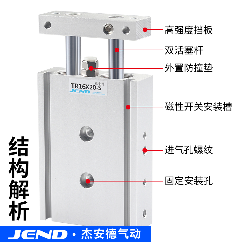 双轴双杆气缸TR6/10/16/20/25/32/32X10X20X30X40X50X75X100X200S - 图0