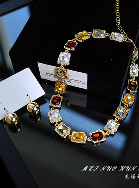 新娘复古高级彩色晚礼服锁骨链