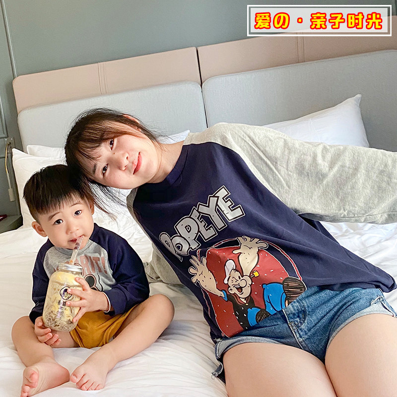 秋装长袖t恤卡通母子装2020潮卫衣 哆啦脚丫童装亲子装/亲子时装