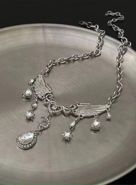 天使翅膀水滴流苏项链女时尚精致感配饰新款锁骨链简约饰品潮