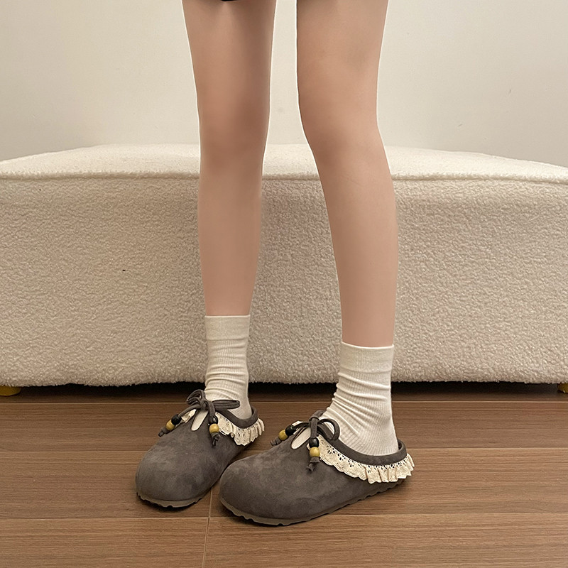 复古花边勃肯鞋女包头半拖鞋2026春季新款外穿一脚蹬轻便百搭单鞋,淘宝优惠券,粉丝福利购,淘宝优惠卷