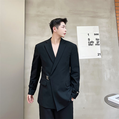 英伦雅痞高级感黑色西装外套男士韩版潮流ins痞帅设计感西服外套 - 图2