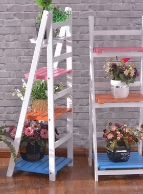 美式田园桌面木质三层书架阶梯