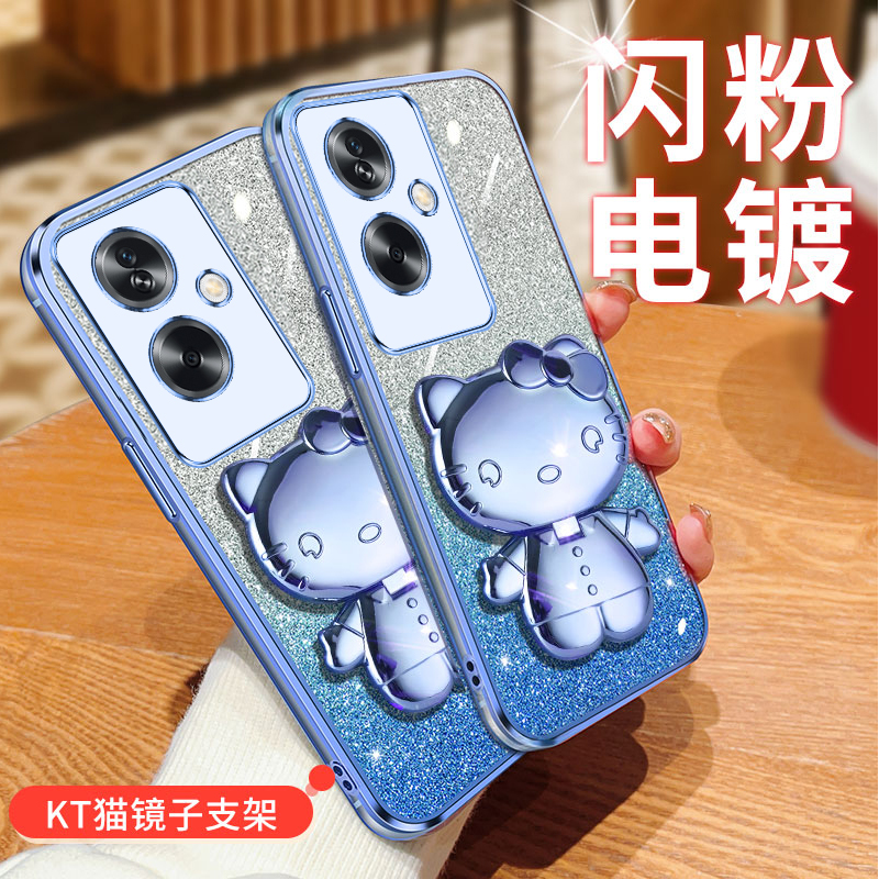 适用OPPO Reno11F 5G海外版手机壳猫咪镜子支架CPH2603国际版硅胶防摔全包边保护套个性创意可爱男女情侣新款 - 图1