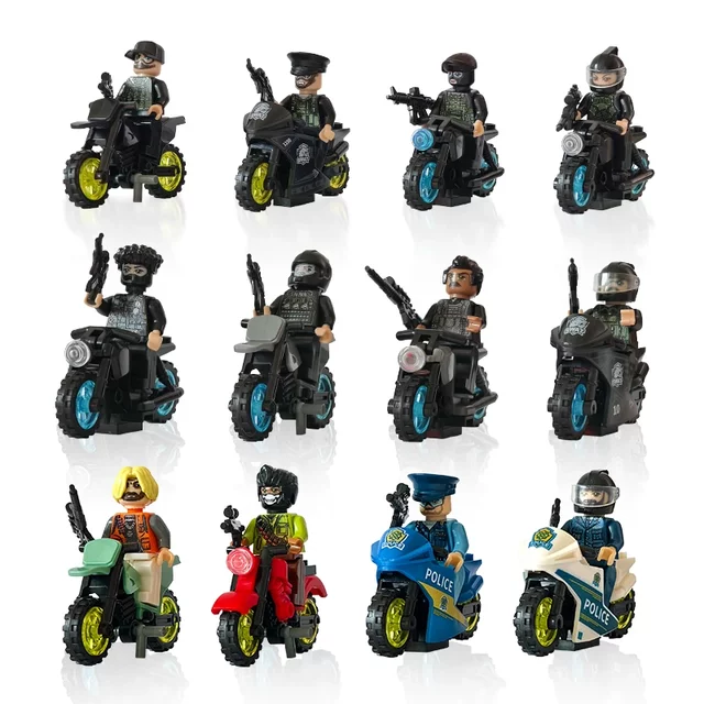 Anti-Terrorist Special Forces building block figures 12 motorcycle SWAT boys and children gifts children's puzzle assembly particles