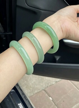 天然东陵玉手镯晴水色手镯油青色手镯女宽条远山黛玉镯和田玉平替