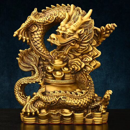 铜龙摆件纯铜聚宝盆龙金钱元宝龙客厅办公室装饰品大号生肖龙祥龙 - 图0