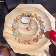 儿童卡通凯蒂猫人造水晶琉璃手链kitty猫甜美手饰哈喽kt儿童手链