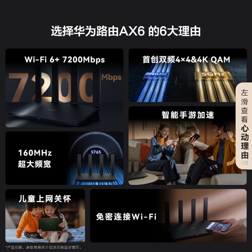 华为路由AX6 WiFi 6+ 7200 Mbps双倍穿墙家用官方正品新品高速上网华为全屋wifi路由器信号强全屋覆盖大户型-图1