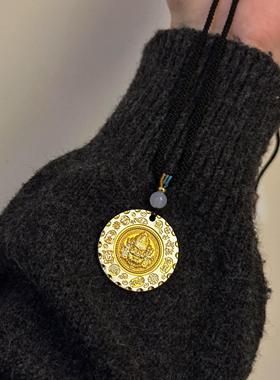 足银999描金黄财神吊坠纯银平安喜乐招财挂坠项坠男女送生日礼物