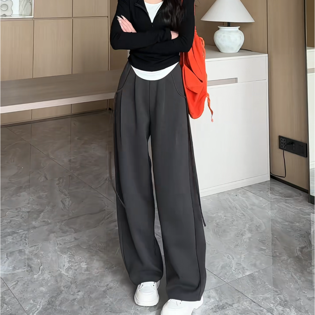 灰色高腰显瘦修身松紧腰直筒弯刀裤女春夏新款百搭舒适垂感休闲裤,淘宝优惠券,粉丝福利购,淘宝优惠卷