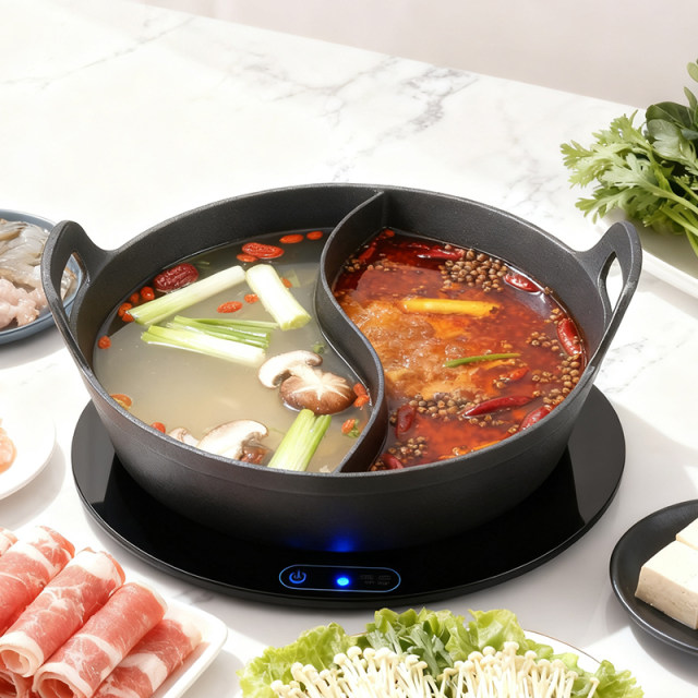 Cast iron commercial Yuanyang compartmentalized hot pot Guizhou sour soup pot