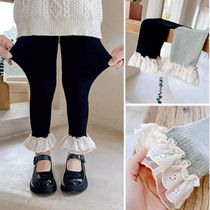 Girl Lace Lace Bottom Pants Fall New Korean Version Children Elastic 100 Hitch Casual Pants Baby Outside Wearing Long Pants