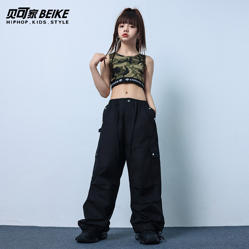 潮酷儿童爵士舞服装女童露脐背心裤子嘻哈街舞女孩跳舞套装演出服,淘宝优惠券,粉丝福利购,淘宝优惠卷