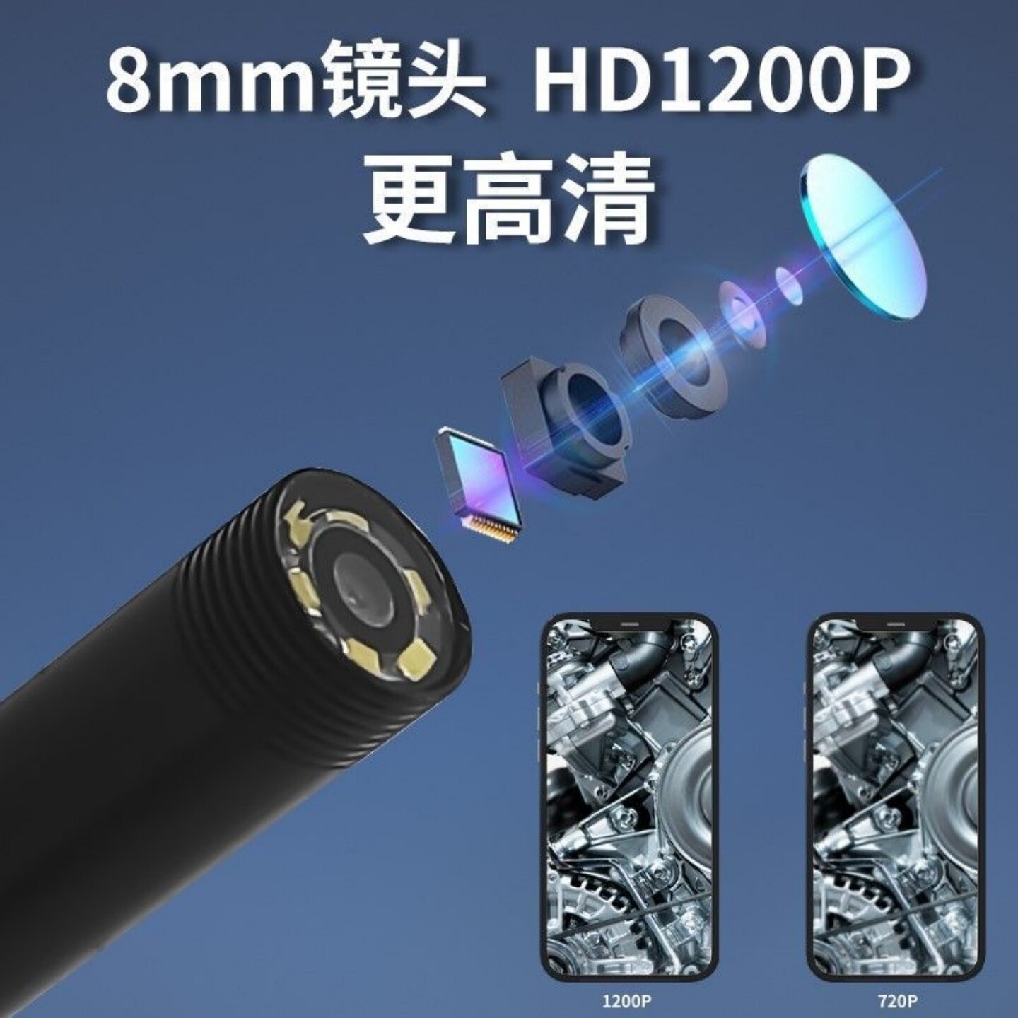手机外接内窥镜摄像头高清工业探头镜头可视汽车管道维修疏通神器