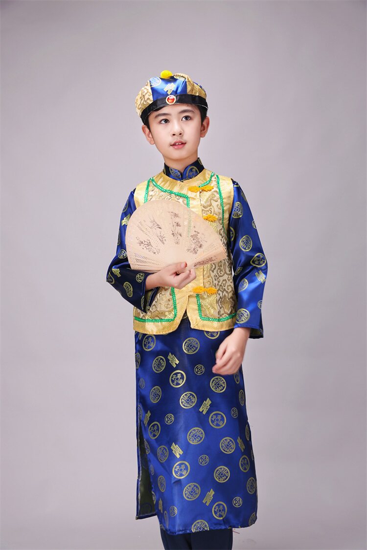 六一清朝满族演出服饰儿童古装男童清朝太子小皇帝少爷阿哥贝勒服 - 图0