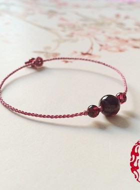 原创红绳石榴石极细情侣手链