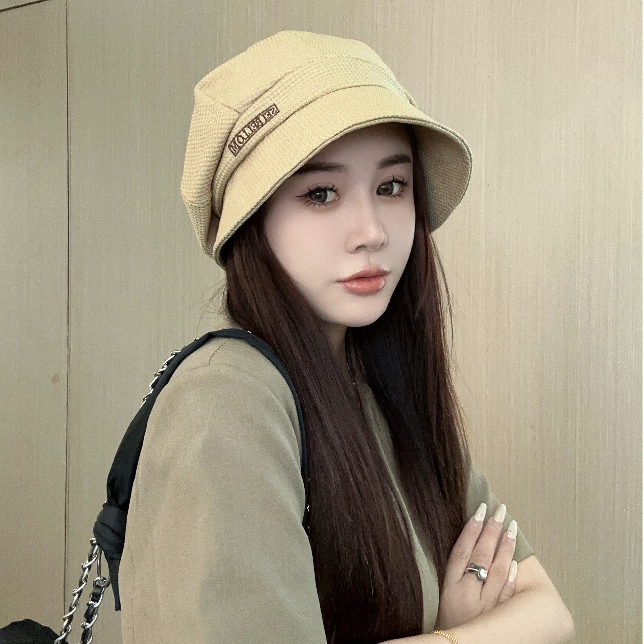 秋冬新款三帽合一百搭鸭舌帽大头围渔夫帽女褶皱堆堆帽显脸小盆帽