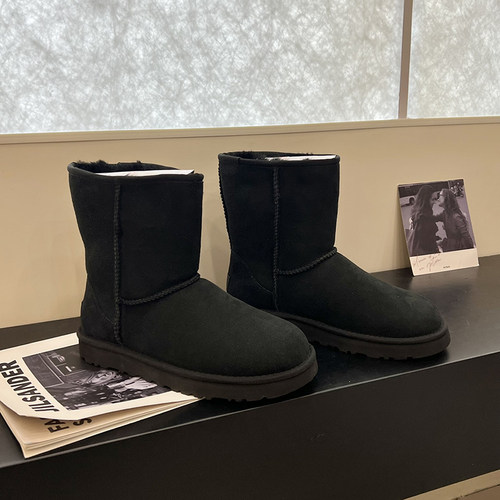 河南桑坡冬季雪地靴女冬加绒加厚真皮保暖皮毛一体中筒一粒扣棉鞋 - 图2