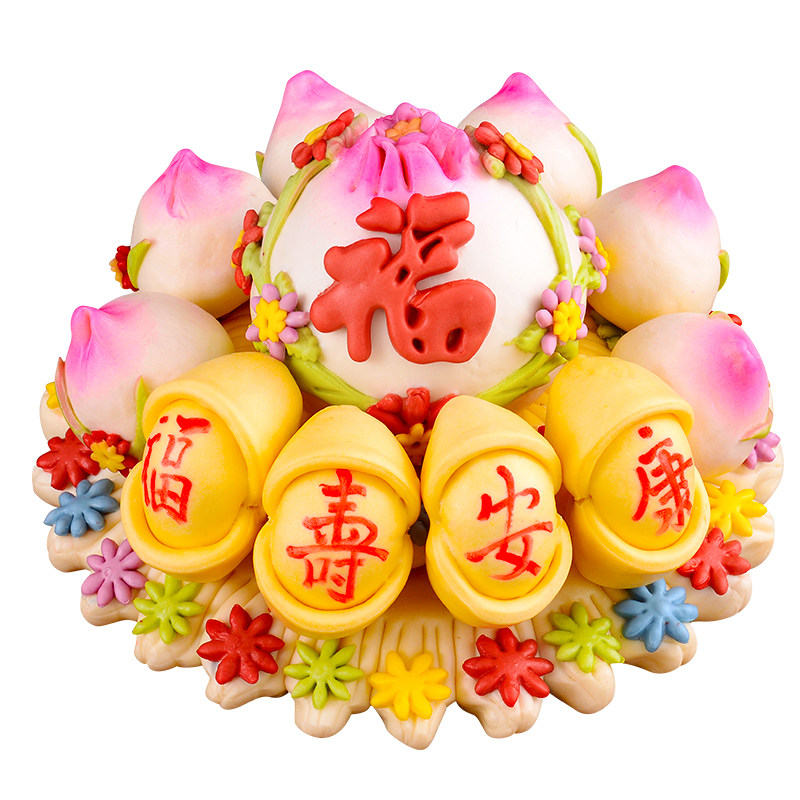 寿桃馒头生日老人留娘糕花馍中式蛋糕过寿礼物胶东花饽饽寿包寿礼