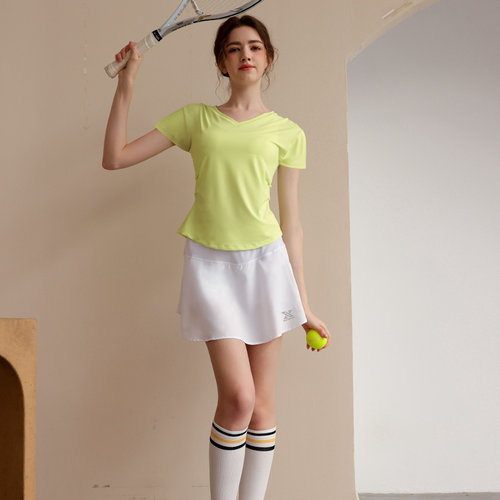 羽毛球服女套装短袖速干T恤冰丝打网球裙健身衣瑜伽晨跑步运动服 - 图3