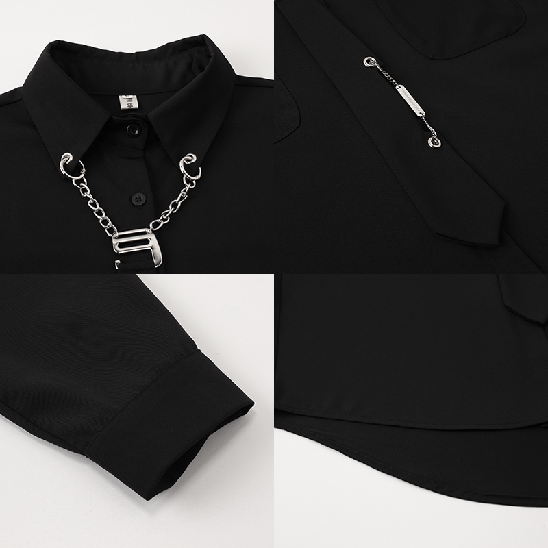 黑色领带衬衫外套女设计感小众2025春装新款宽松美式酷飒风衬衣潮 - 图2