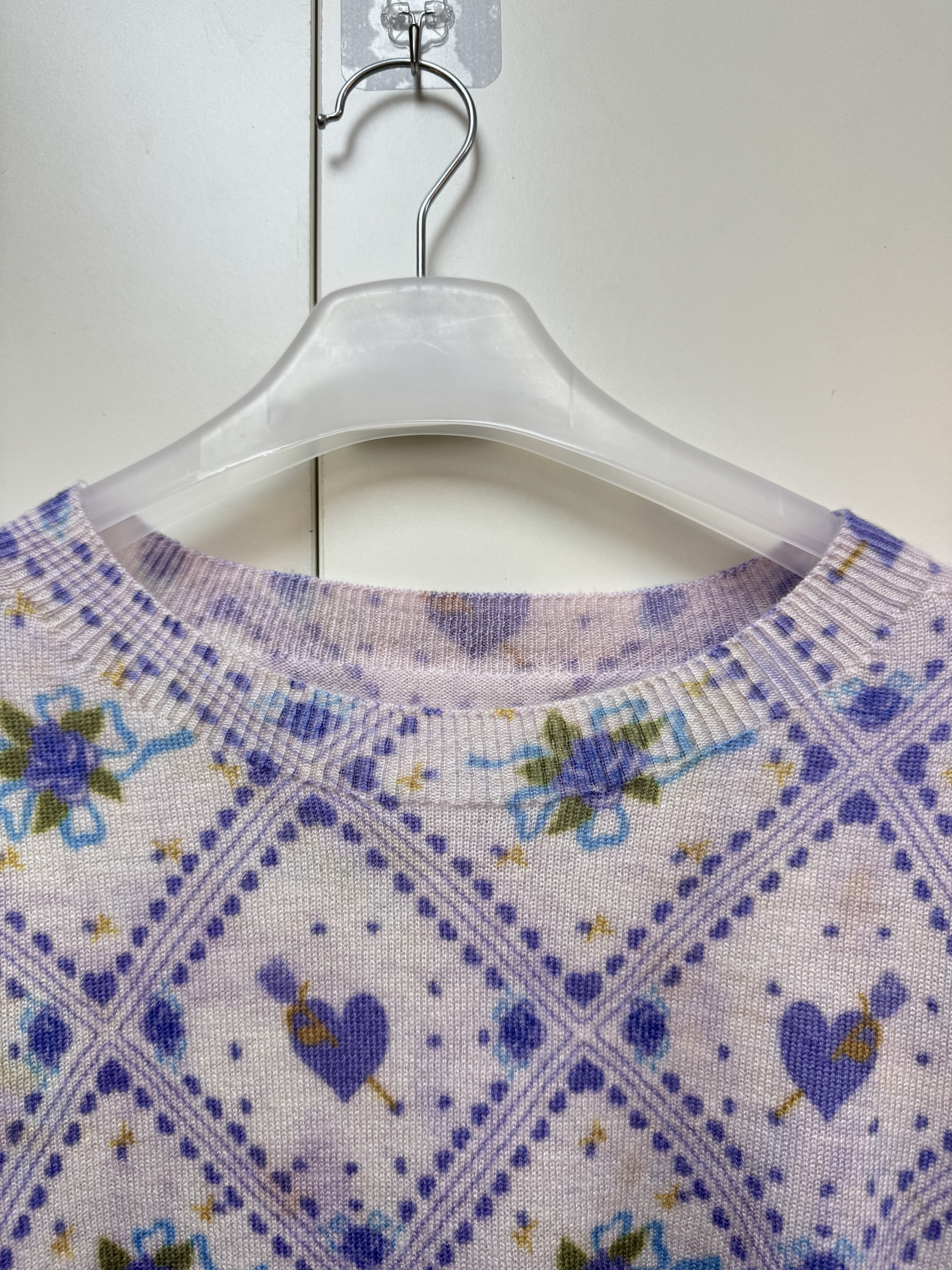 100%绵羊毛文艺清新花卉圆领针织毛衣亲肤保暖秋冬植物印花上衣 - 图3