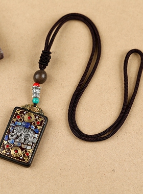 藏式黑檀木唐卡牌长款毛衣链女