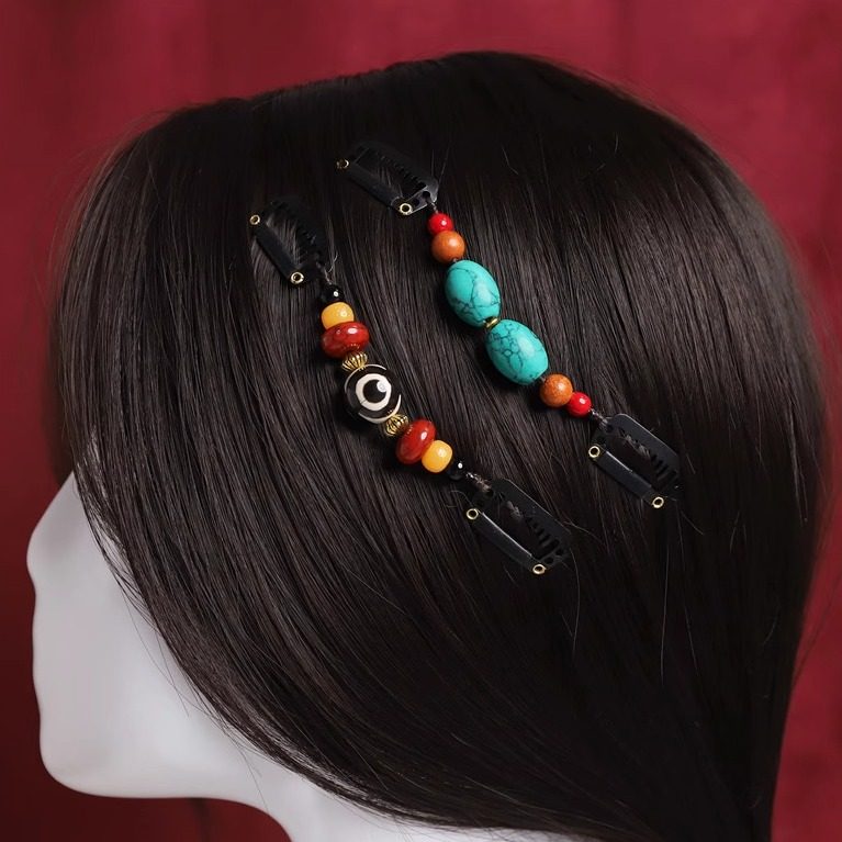 藏式民族风天然石编织发夹复古个性小众边夹发饰藏族异域风女头饰,淘宝优惠券,粉丝福利购,淘宝优惠卷