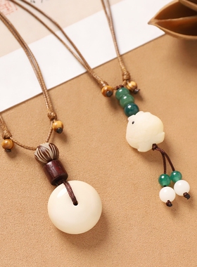 象牙果平安扣项链新中式长款菩提毛衣链小众复古文艺女民族风配饰