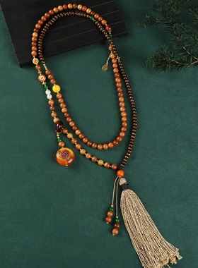 中式斜挎链蜜蜡佛珠复古文艺