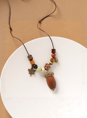 洛湘复古森系橡果长款毛衣链