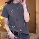 Heavy industry embroidery round neck short-sleeved T-shirt for women 2025 summer new style large size fat mm fashion versatile slim top trendy