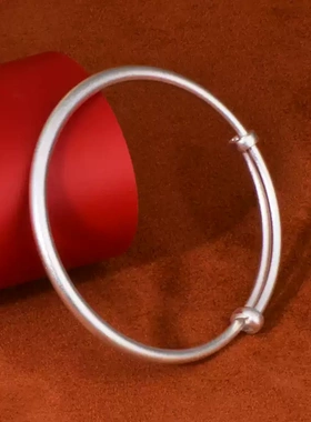 纯银9999推拉活口实心极简手镯