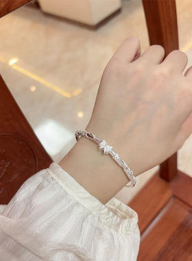 纯银999繁花似锦蝴蝶推拉手镯女